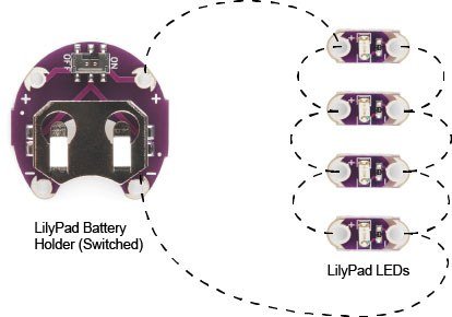 lilypad ile lilypad cr2032 batarya yuvası bağlantı şeması